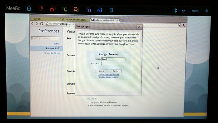 Setting up account synchronisation with Google Chrome in MeeGo 1.2