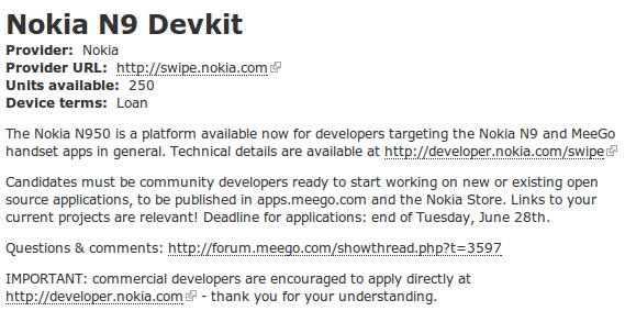 Nokia N9 DevKit details